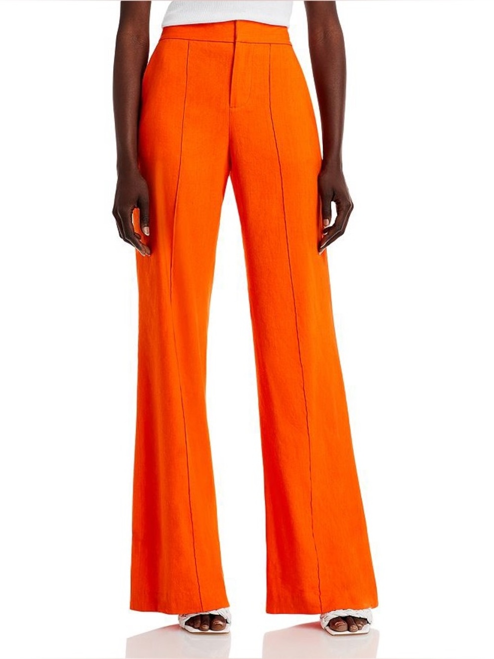 Alice+olivia Dylan Linen High Waist Wide Leg Pants In Sienna Crepe